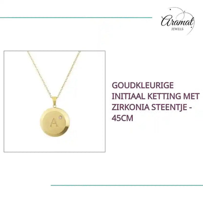 Goudkleurige Initiaal Ketting met Zirkonia Steentje - 45cm by@Outfy