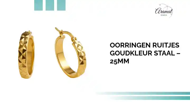 Oorringen Ruitjes Goudkleur Staal &ndash; 25mm by@Outfy