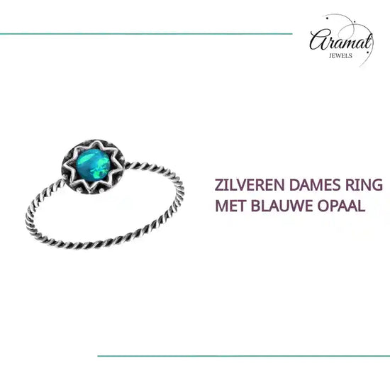 Zilveren Dames Ring met Blauwe Opaal by@Outfy
