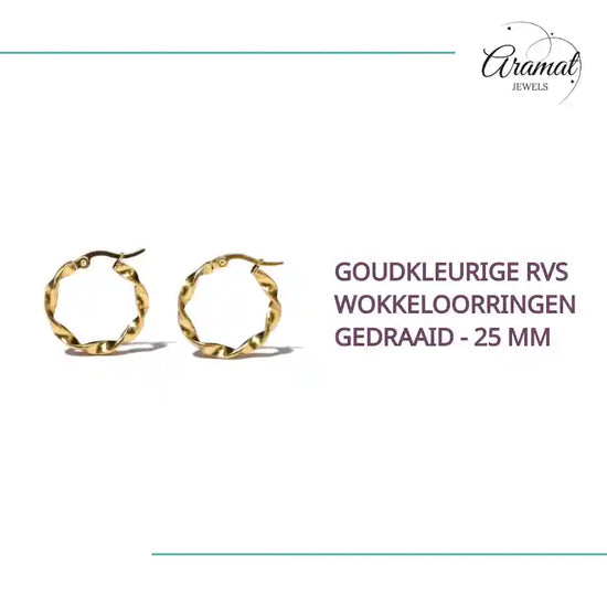 Goudkleurige RVS Wokkeloorringen Gedraaid - 25 mm by@Outfy