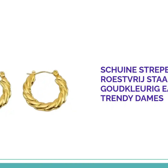 Schuine Strepen Creolen Roestvrij Staal &ndash; 23mm Goudkleurig Earparty Trendy Dames by@Outfy