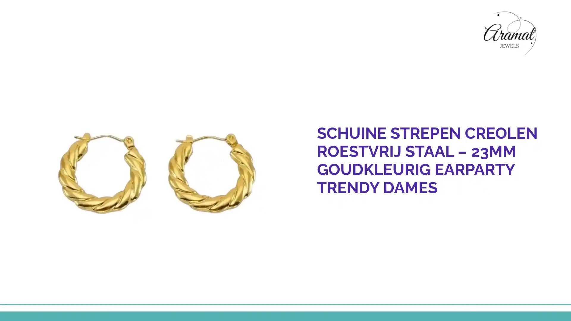 Schuine Strepen Creolen Roestvrij Staal &ndash; 23mm Goudkleurig Earparty Trendy Dames by@Outfy