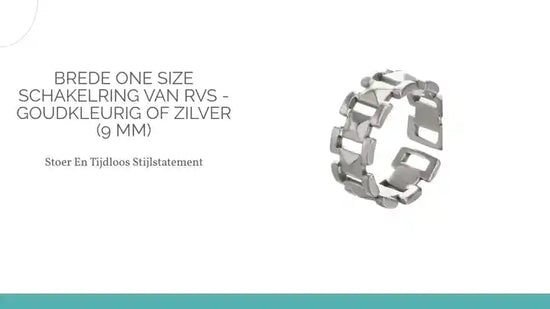 Brede One Size Schakelring van RVS - Goudkleurig of Zilver (9 mm) by@Outfy