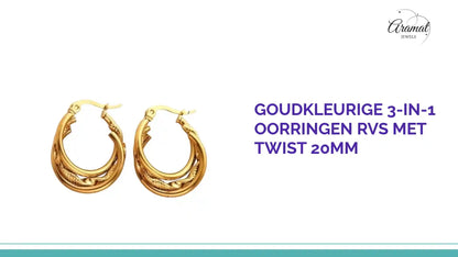 Goudkleurige 3-in-1 Oorringen RVS met Twist 20mm by@Outfy