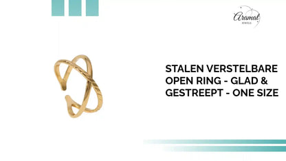 Stalen Verstelbare Open Ring - Glad &amp; Gestreept - One Size by@Outfy
