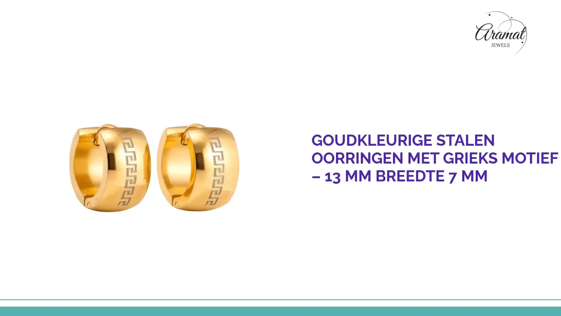 Goudkleurige Stalen Oorringen met Grieks Motief &ndash; 13 mm Breedte 7 mm by@Outfy