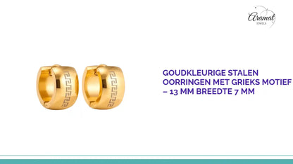 Goudkleurige Stalen Oorringen met Grieks Motief &ndash; 13 mm Breedte 7 mm by@Outfy