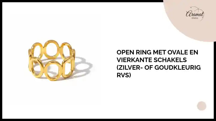 Open Ring met Ovale en Vierkante Schakels (Zilver- of Goudkleurig RVS) by@Outfy