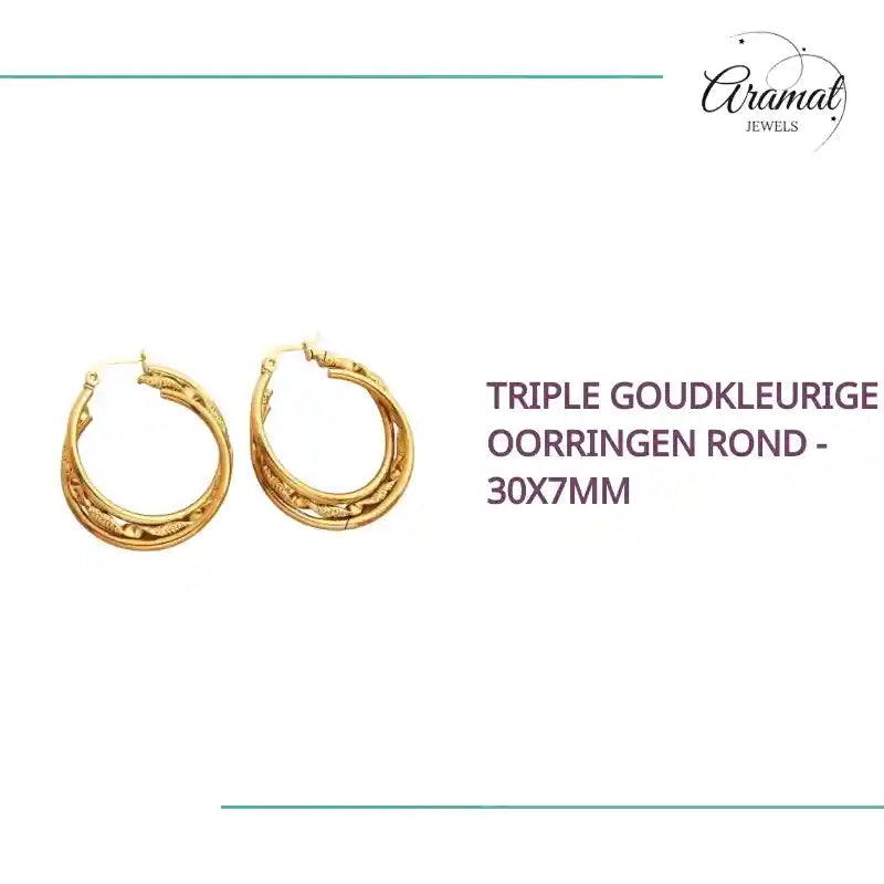 Triple Goudkleurige Oorringen Rond - 30x7mm by@Outfy