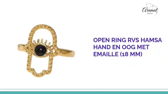 Open Ring RVS Hamsa Hand en Oog met Emaille (18 mm) by@Outfy