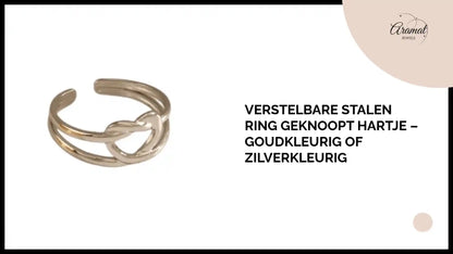 Verstelbare Stalen Ring Geknoopt Hartje &ndash; Goudkleurig of Zilverkleurig by@Outfy
