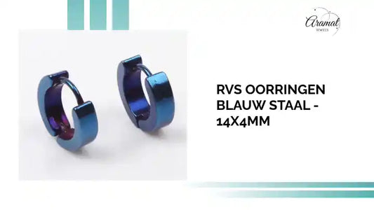 RVS oorringen blauw staal - 14x4mm by@Outfy