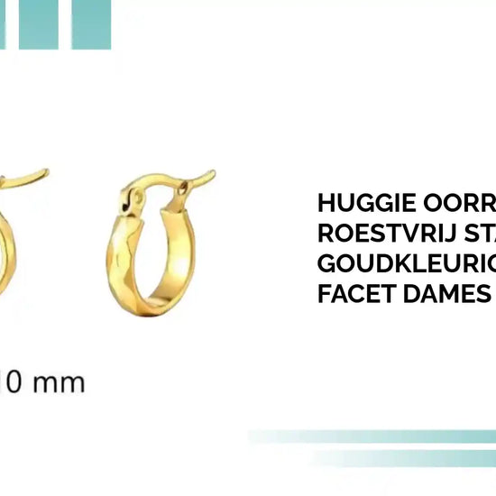 Huggie Oorringen Roestvrij Staal &ndash; 10mm Goudkleurig Afgevlakt Facet Dames Cadeau by@Outfy