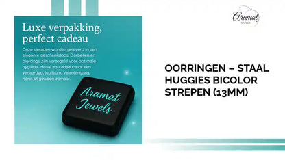 Oorringen &ndash; Staal Huggies Bicolor Strepen (13mm) by@Outfy