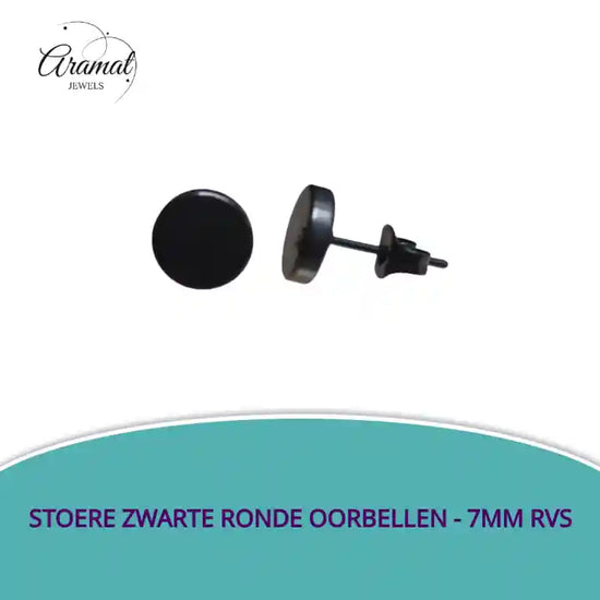 Stoere Zwarte Ronde Oorbellen - 7mm RVS by@Outfy
