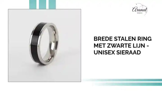 Brede Stalen Ring met Zwarte Lijn - Unisex Sieraad by@Outfy