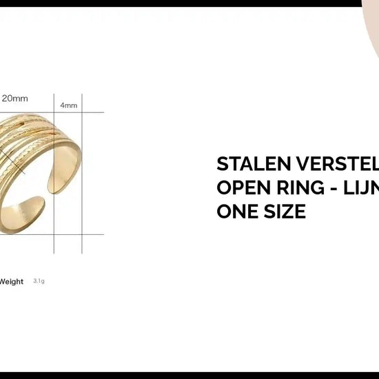 Stalen Verstelbare Open Ring - Lijnenspel - One Size by@Outfy