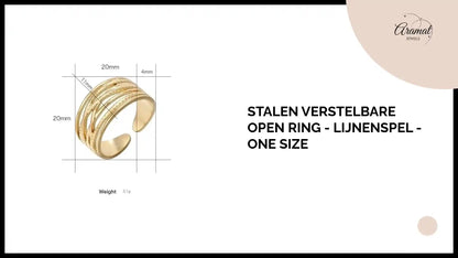 Stalen Verstelbare Open Ring - Lijnenspel - One Size by@Outfy