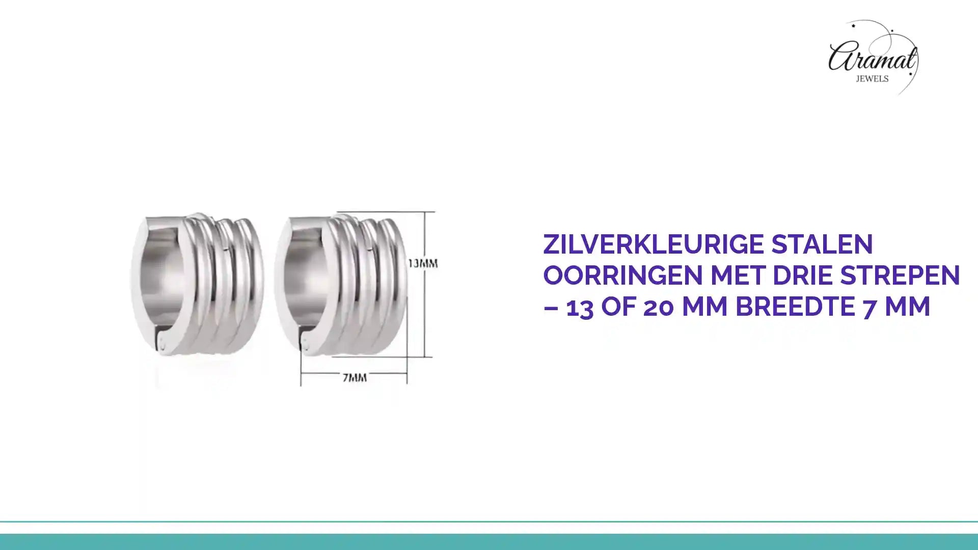 Zilverkleurige Stalen Oorringen met Drie Strepen &ndash; 13 of 20 mm Breedte 7 mm by@Outfy