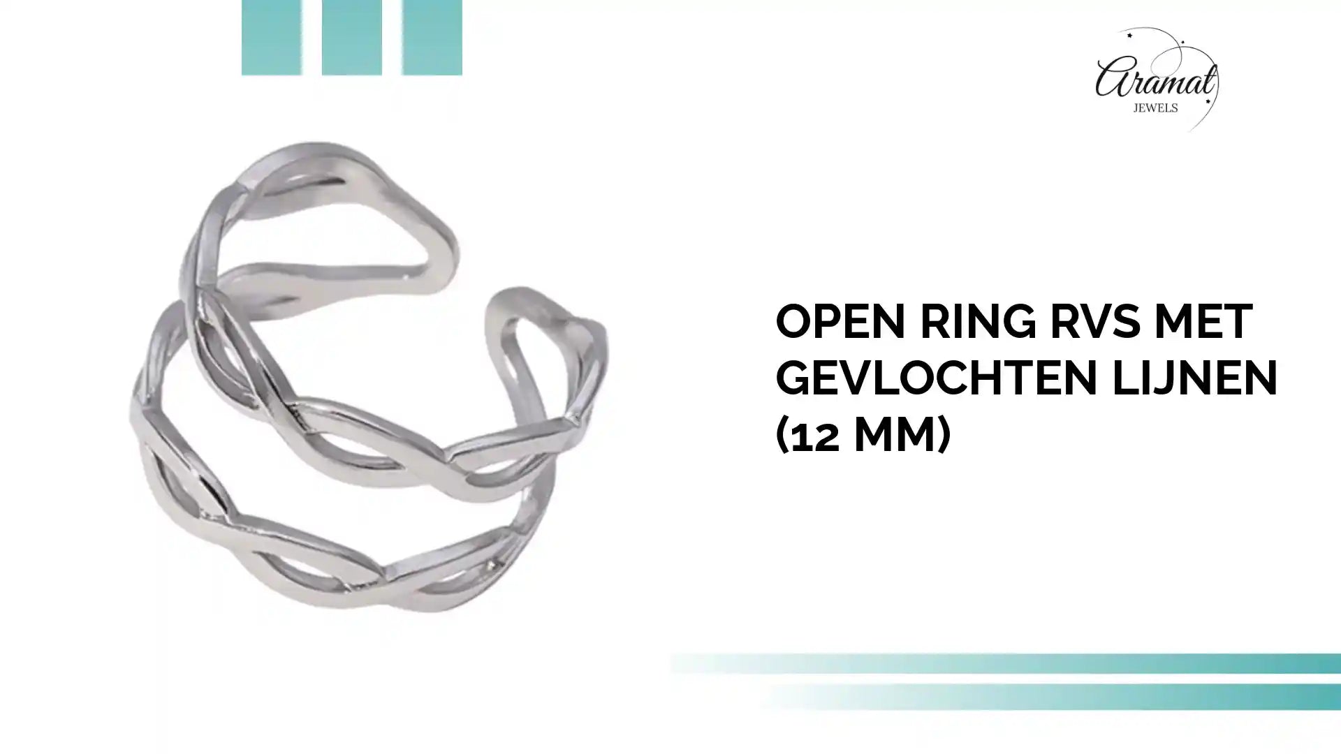 Open Ring RVS met Gevlochten Lijnen (12 mm) by@Outfy