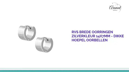 RVS Brede Oorringen Zilverkleur 14x7mm - Dikke Hoepel Oorbellen by@Outfy