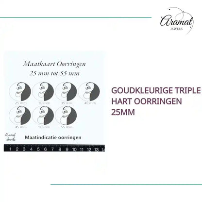Goudkleurige Triple Hart Oorringen 25mm by@Outfy