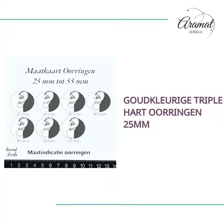 Goudkleurige Triple Hart Oorringen 25mm by@Outfy