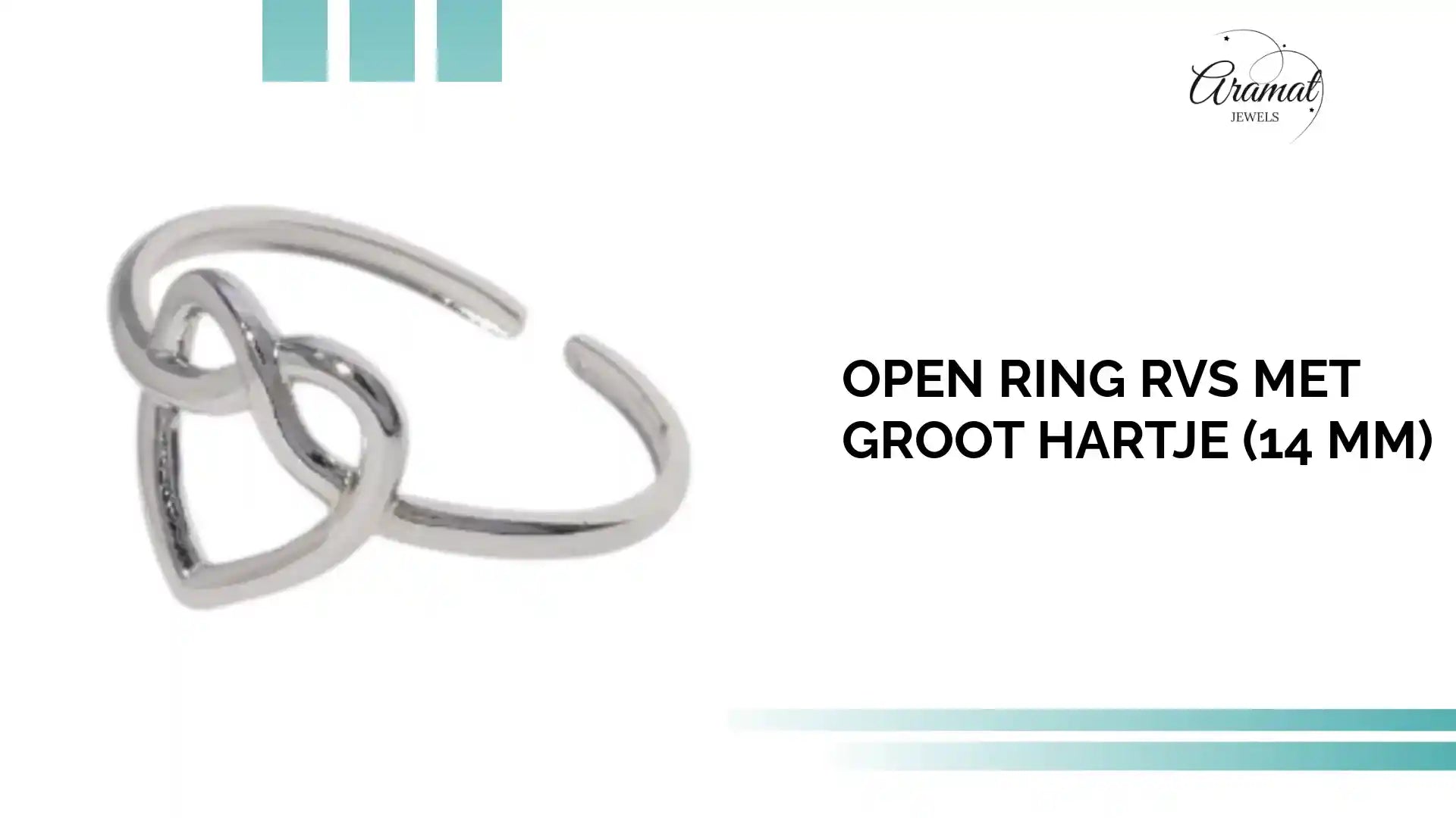 Open Ring RVS met Groot Hartje (14 mm) by@Outfy