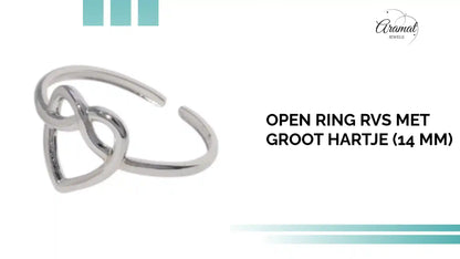 Open Ring RVS met Groot Hartje (14 mm) by@Outfy