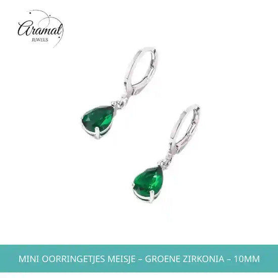 Mini Oorringetjes Meisje &ndash; Groene Zirkonia &ndash; 10mm by@Outfy
