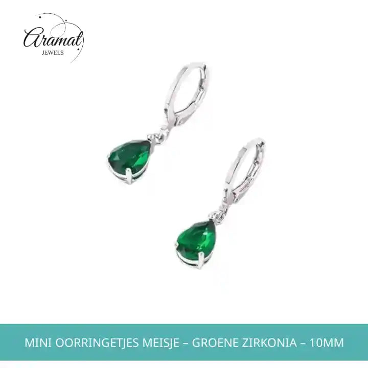 Mini Oorringetjes Meisje &ndash; Groene Zirkonia &ndash; 10mm by@Outfy