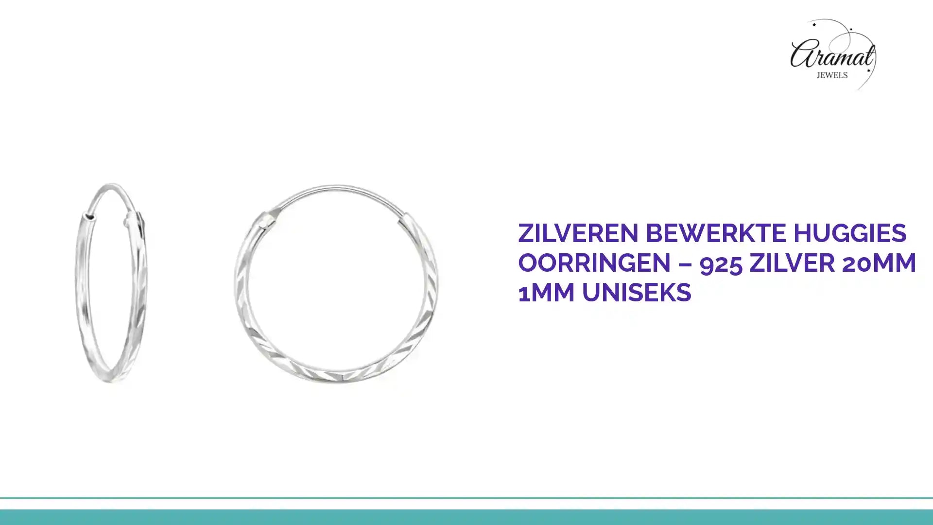 Zilveren Bewerkte Huggies Oorringen &ndash; 925 Zilver 20mm 1mm Uniseks by@Outfy