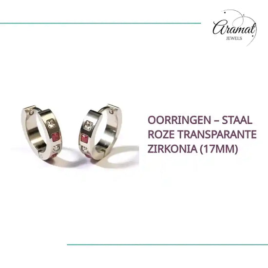 Oorringen &ndash; Staal Roze Transparante Zirkonia (17mm) by@Outfy