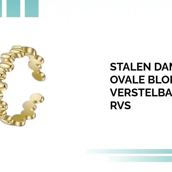 Stalen Damesring - Ovale Blokjes - Verstelbaar - 6mm - RVS by@Outfy