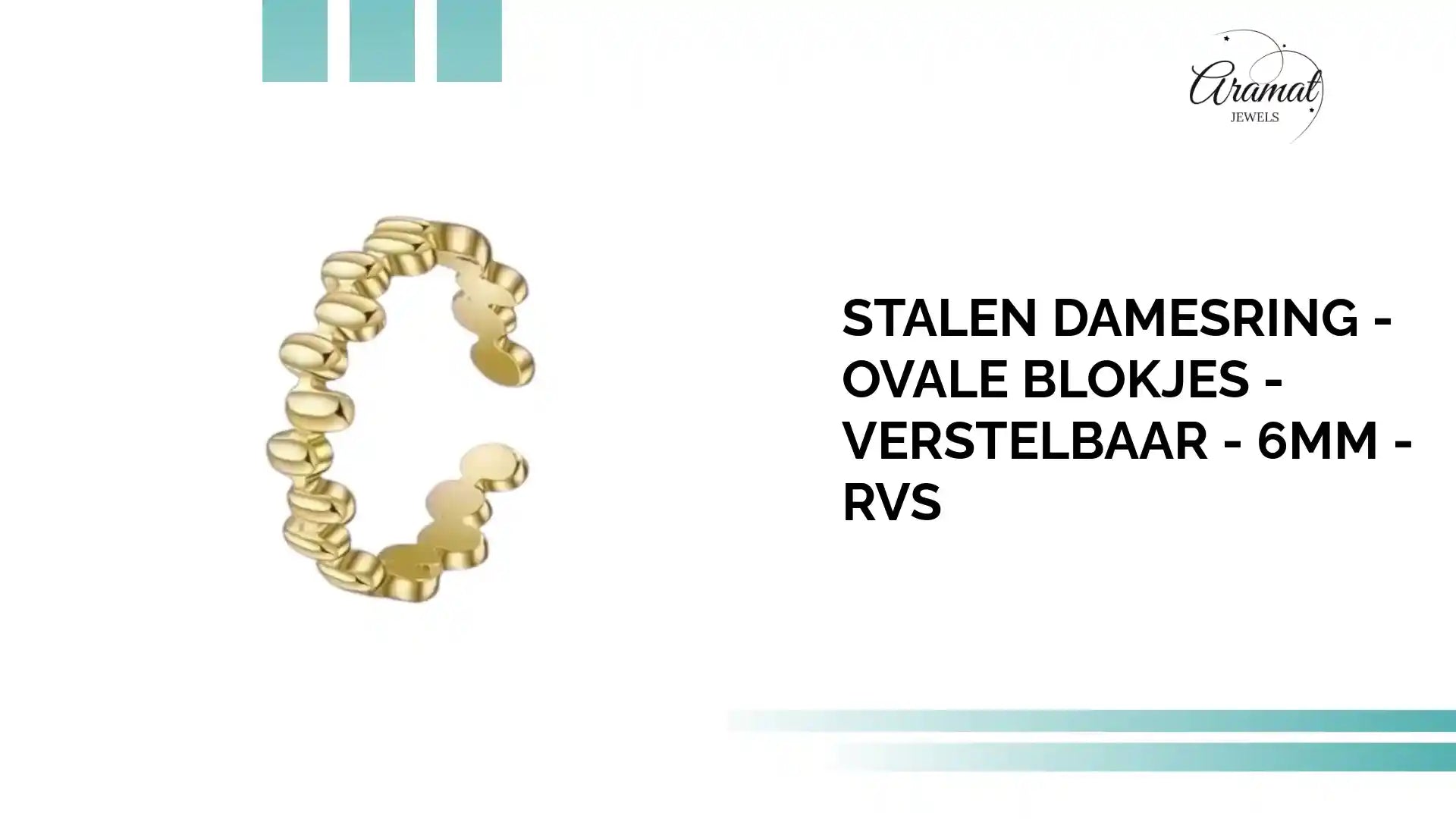 Stalen Damesring - Ovale Blokjes - Verstelbaar - 6mm - RVS by@Outfy