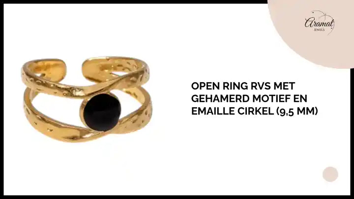 Open Ring RVS met Gehamerd Motief en Emaille Cirkel (9,5 mm) by@Outfy