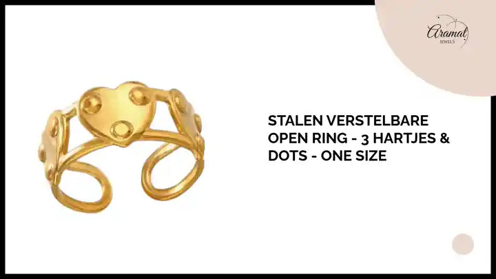 Stalen Verstelbare Open Ring - 3 Hartjes & Dots - One Size by@Outfy