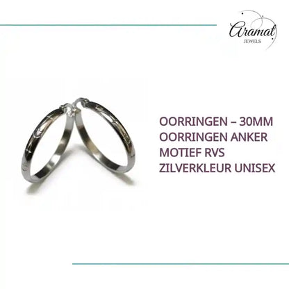 Oorringen &ndash; 30mm Oorringen Anker Motief RVS Zilverkleur Unisex by@Outfy