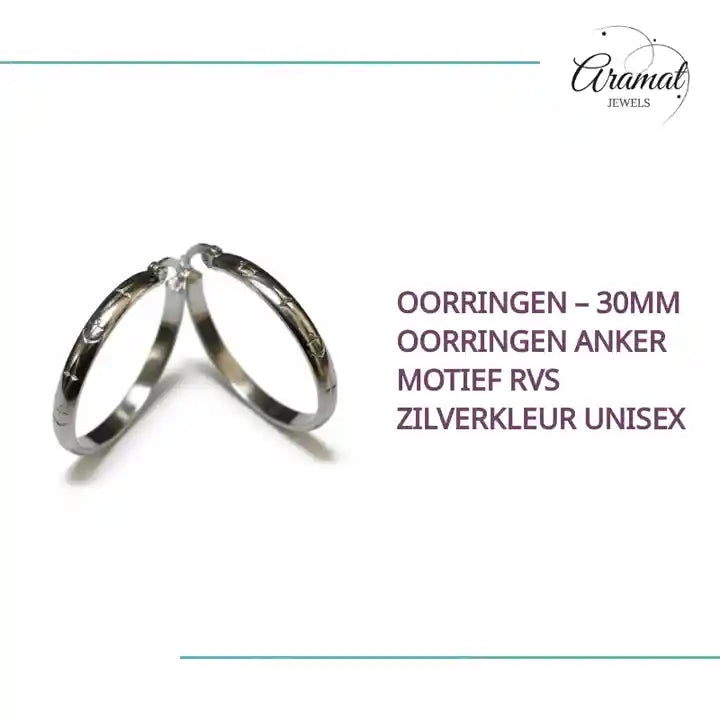 Oorringen &ndash; 30mm Oorringen Anker Motief RVS Zilverkleur Unisex by@Outfy