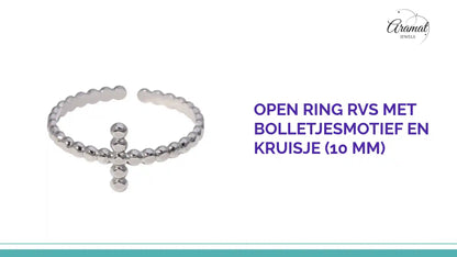 Open Ring RVS met Bolletjesmotief en Kruisje (10 mm) by@Outfy