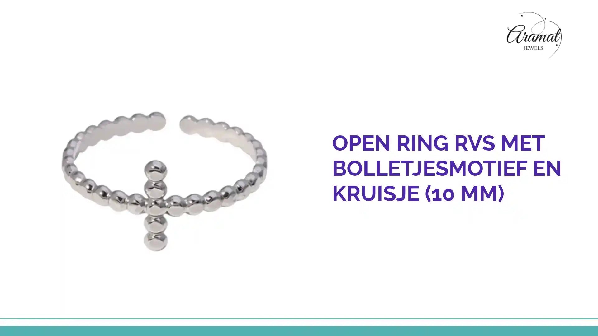 Open Ring RVS met Bolletjesmotief en Kruisje (10 mm) by@Outfy
