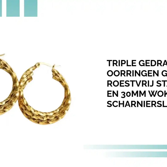 Triple Gedraaide Oorringen Goudkleurig Roestvrij Staal &ndash; 25mm en 30mm Wokkel Scharniersluiting by@Outfy