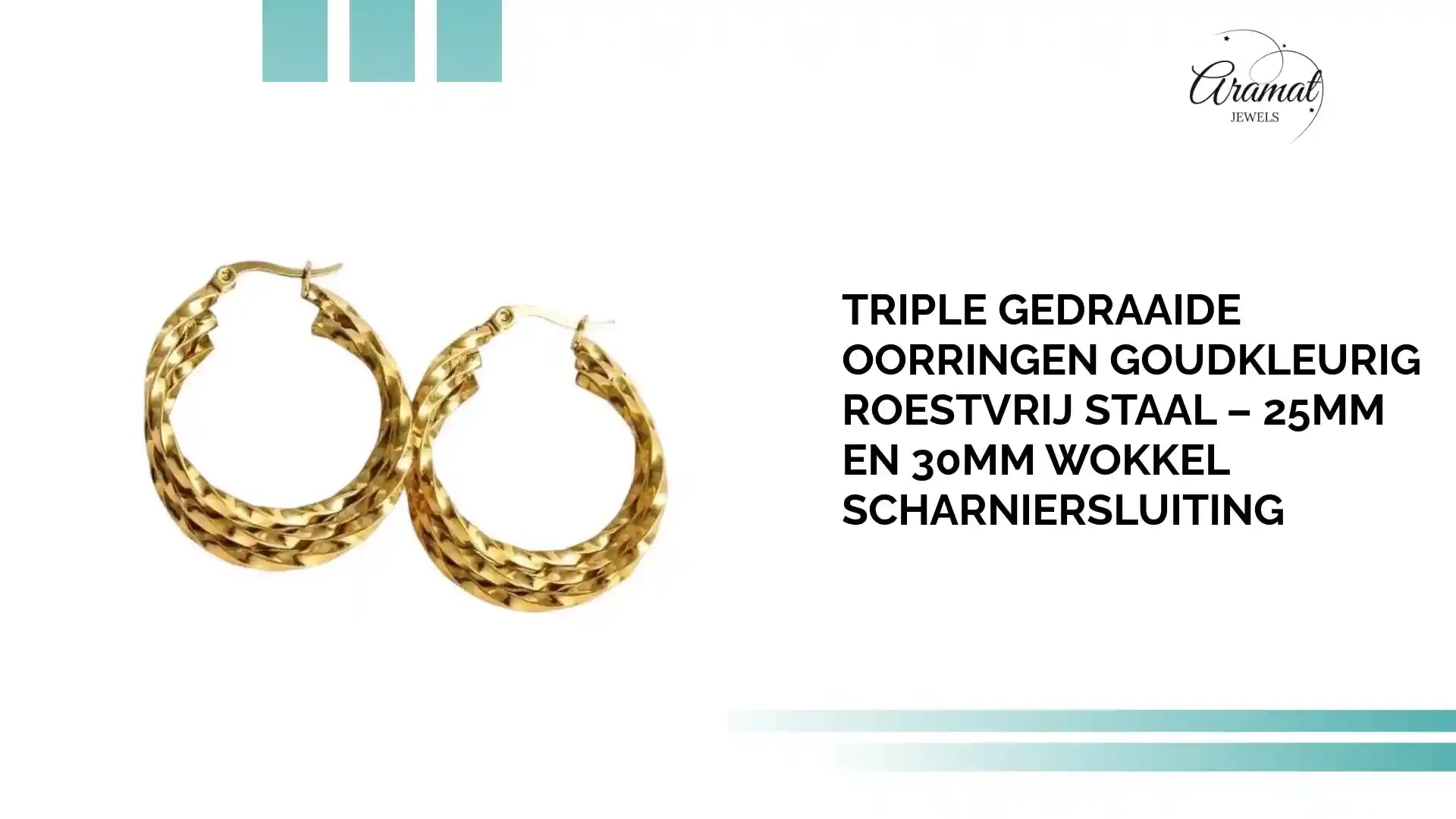 Triple Gedraaide Oorringen Goudkleurig Roestvrij Staal &ndash; 25mm en 30mm Wokkel Scharniersluiting by@Outfy