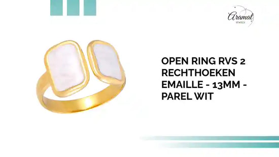 Open Ring RVS 2 Rechthoeken Emaille - 13mm - Parel Wit by@Outfy