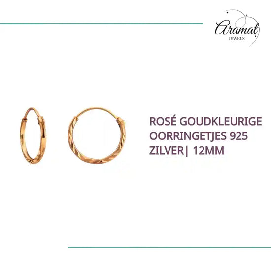 Ros&eacute; Goudkleurige Oorringetjes 925 Zilver| 12mm by@Outfy