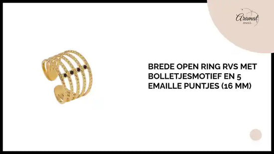 Brede Open Ring RVS met Bolletjesmotief en 5 Emaille Puntjes (16 mm) by@Outfy