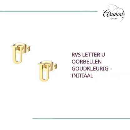 RVS Letter U Oorbellen Goudkleurig &ndash; Initiaal by@Outfy