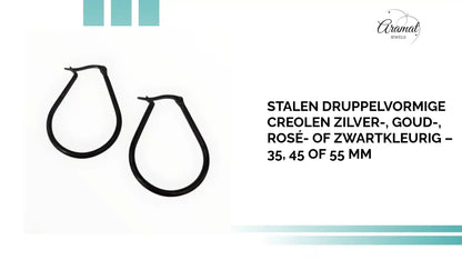 Stalen Druppelvormige Creolen Zilver-, Goud-, Ros&eacute;- of Zwartkleurig &ndash; 35, 45 of 55 mm by@Outfy