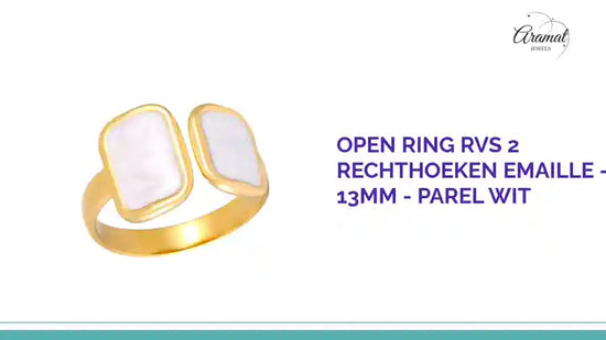 Open Ring RVS 2 Rechthoeken Emaille - 13mm - Parel Wit by@Outfy