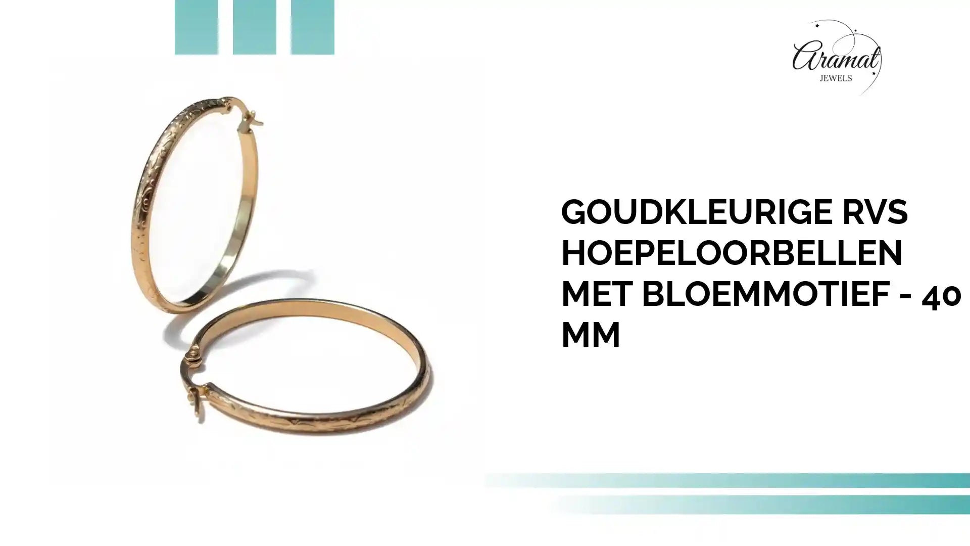 Goudkleurige RVS Hoepeloorbellen met Bloemmotief - 40 mm by@Outfy